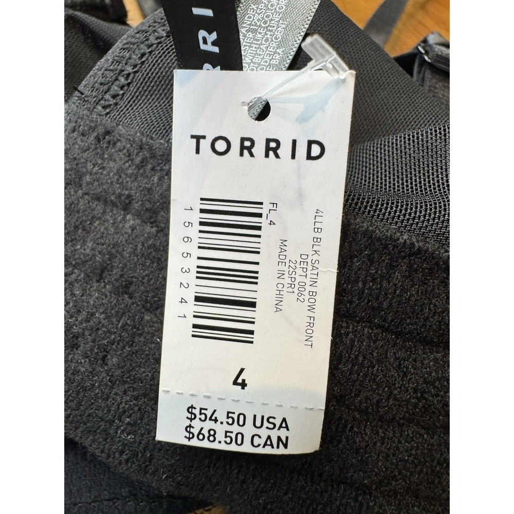 TORRID size 4 Unlined Underwire‎ Bra Black Satin Big Bow Sexy Boudoir NWT - Picture 3 of 3
